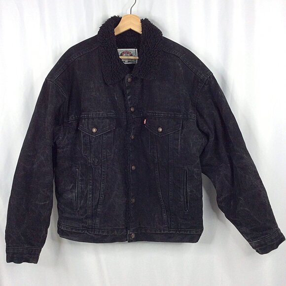 Vintage Levis Denim Jacket Sherpa Type 3 Trucker Mens Size Large Black 80s 90s
